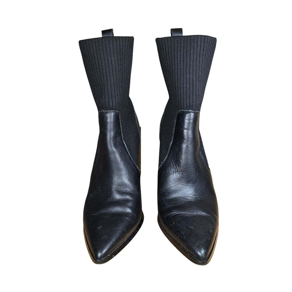 Steve Madden Hollis Sock Leather Block 4" Heel Boots Black Womens 6.5 Point Toe - Picture 4 of 8